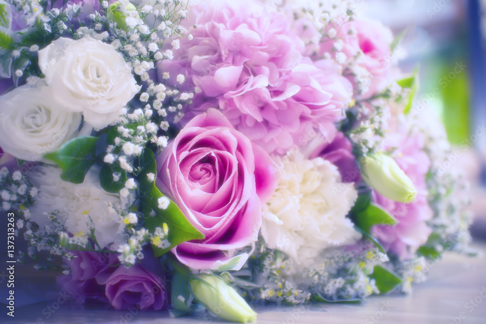 Beautiful bunch of flowers in pastel tone