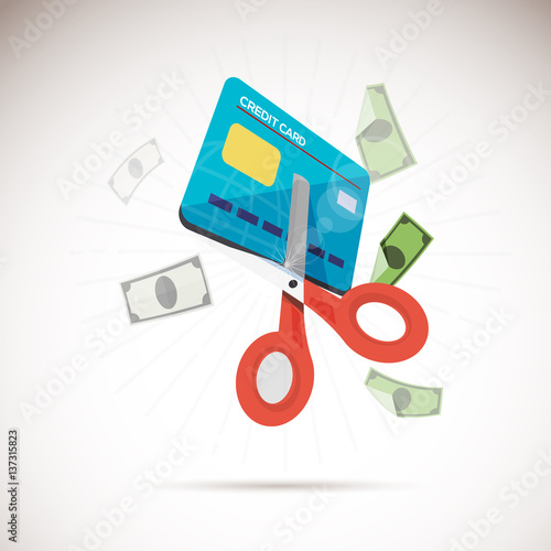 scissors cutting credit card.  - vector illustration