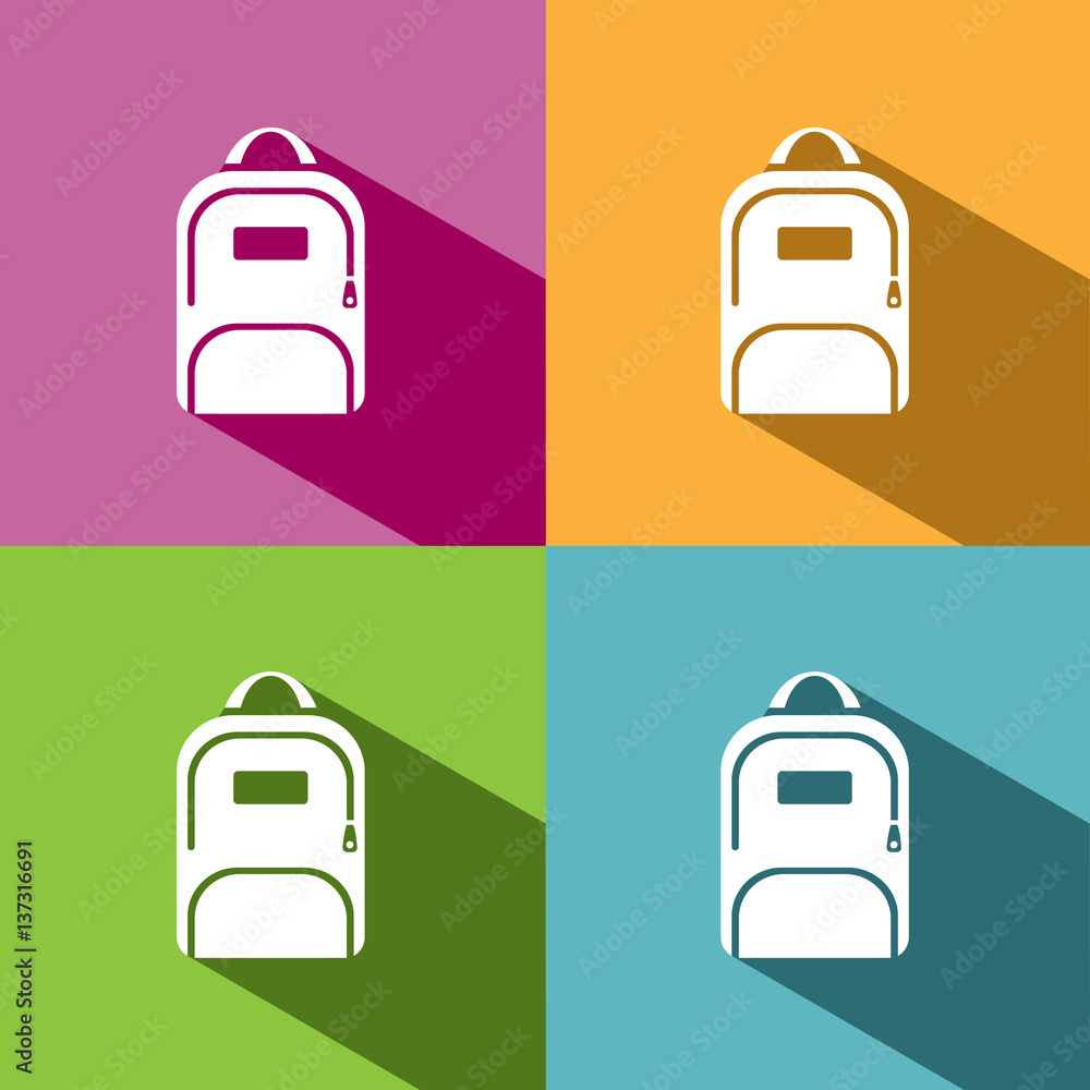 Backpack icon with shadow on colored backgrounds Backpack icon with shadow on colored backgrounds