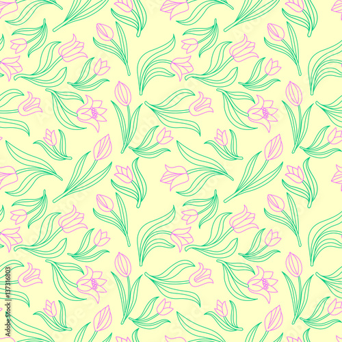 color Seamless floral pattern with tulips. Vector illustration.