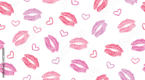 seamless pattern with lips traces and hearts