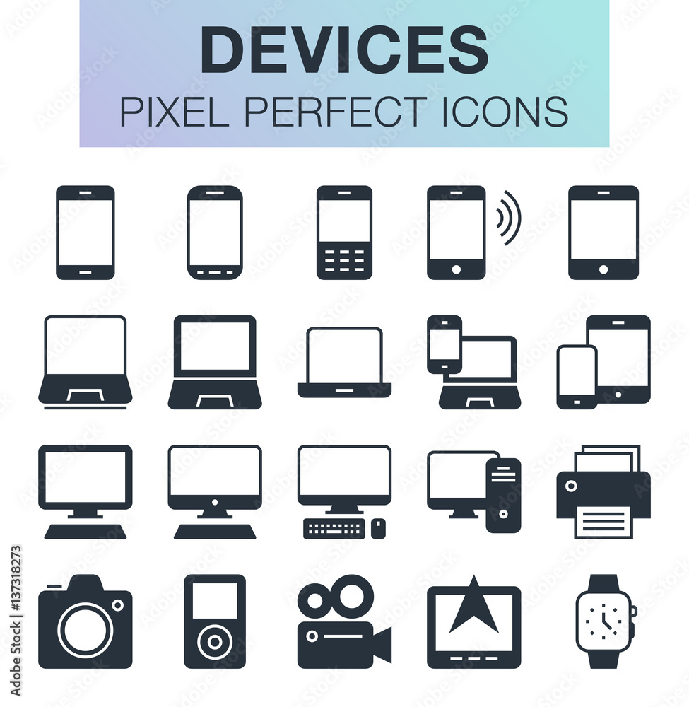 Set of pixel perfect devices icons for mobile apps and web design. Set of pixel perfect devices icons for mobile apps and web design.