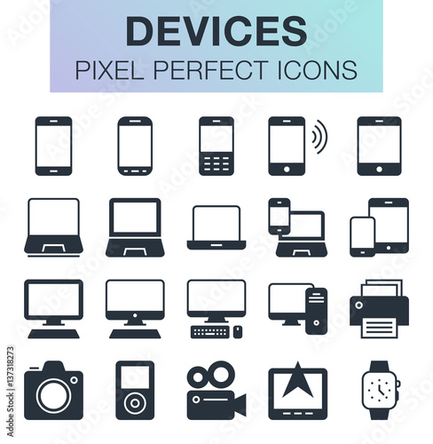 Set of pixel perfect devices icons for mobile apps and web design.