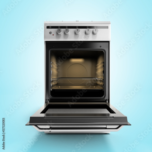 open gas stove 3d render isolated on a blue background