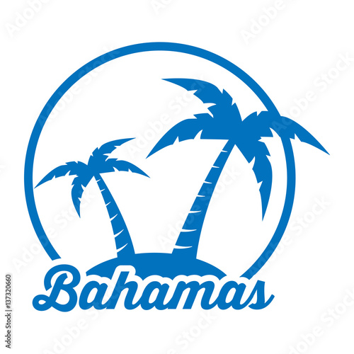 Icono plano Bahamas en isla azul en fondo blanco