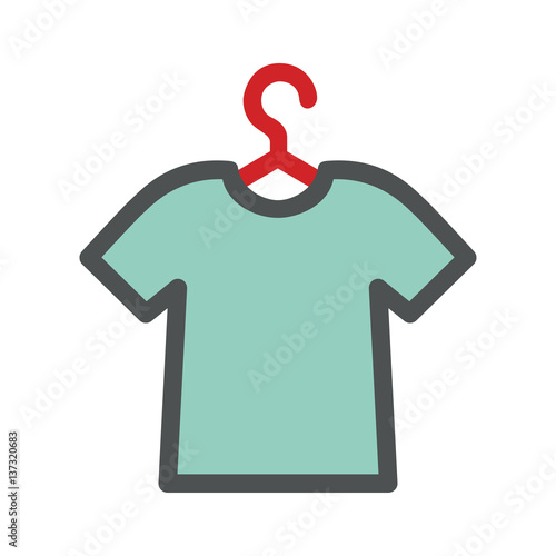 Icono plano camiseta gris con percha en fondo blanco