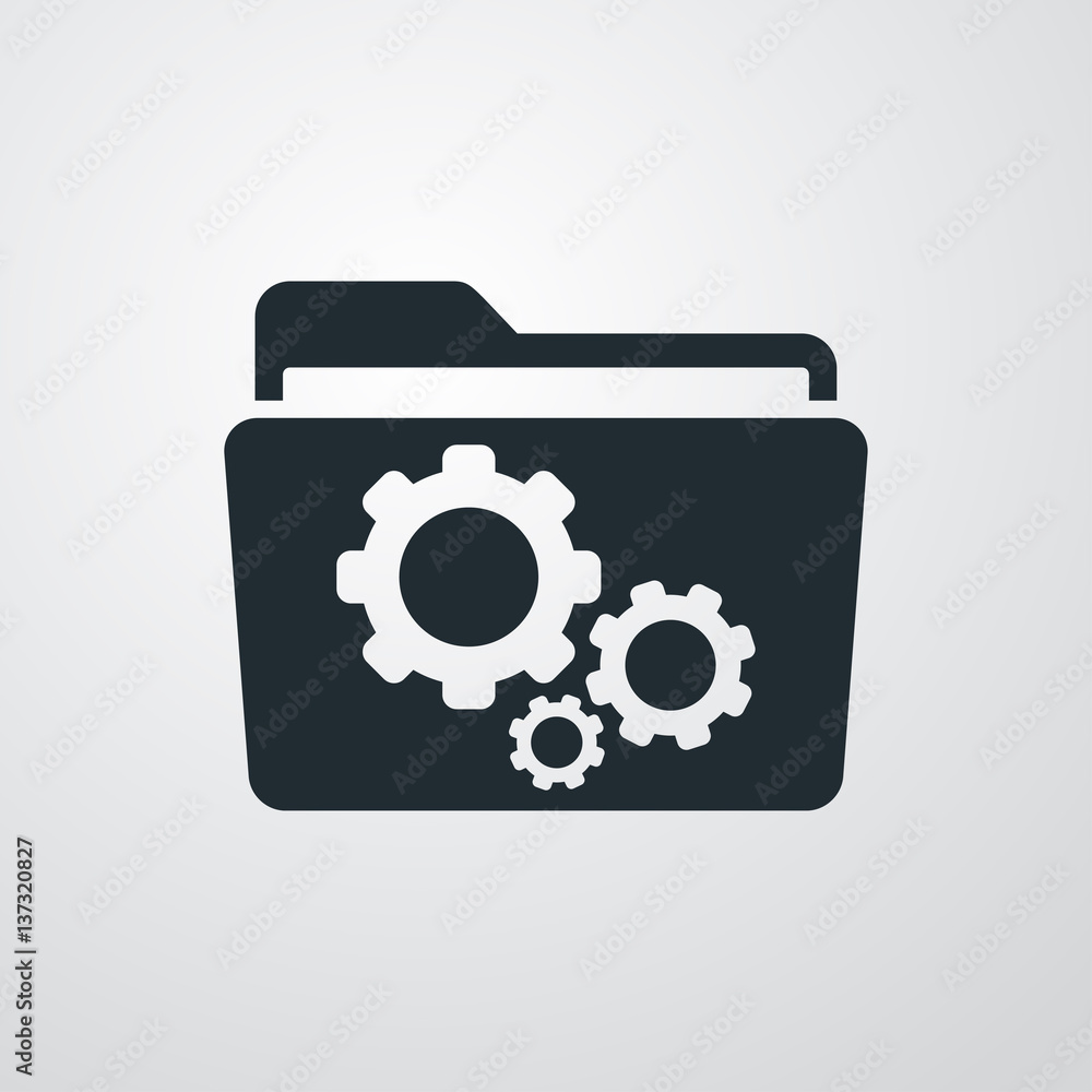 Icono plano carpeta con engranajes en fondo degradado Icono plano carpeta con engranajes en fondo degradado
