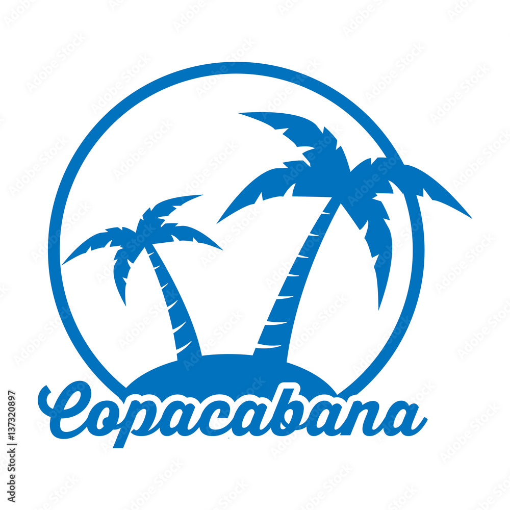Icono plano Copacabana en isla azul en fondo blanco