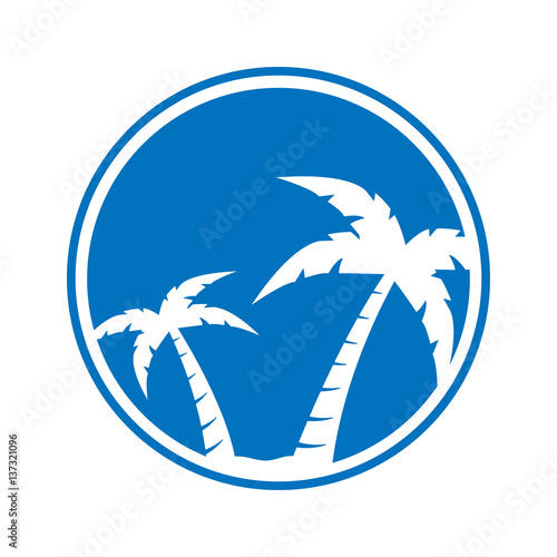 Icono plano palmeras azul en fondo blanco