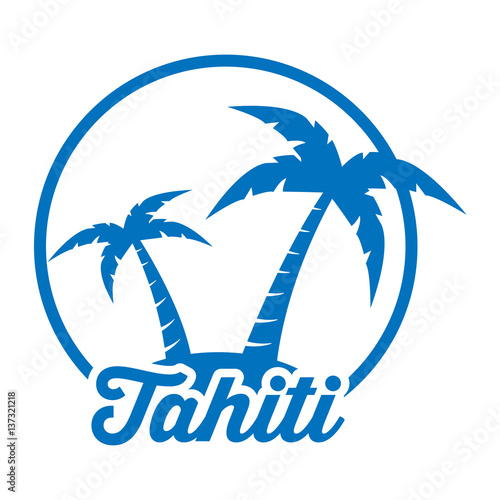 Icono plano Tahiti en isla azul en fondo blanco