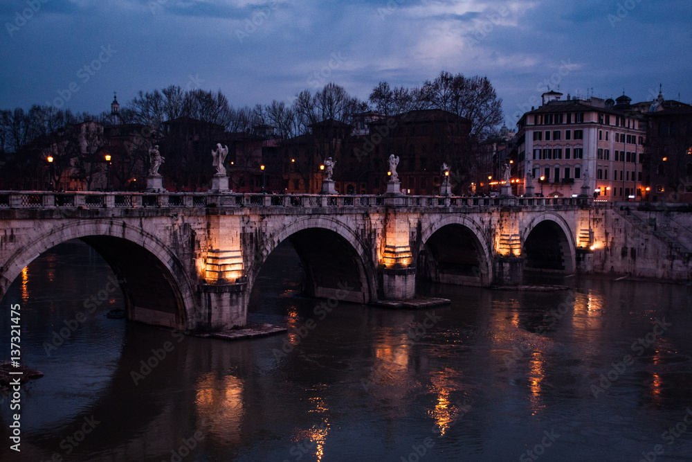 Ponte Sant'Angelo at evening in Rome, Italy