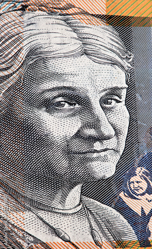 Portrait of Edith Cowan - Australian 50 dollar bill closeup. photo