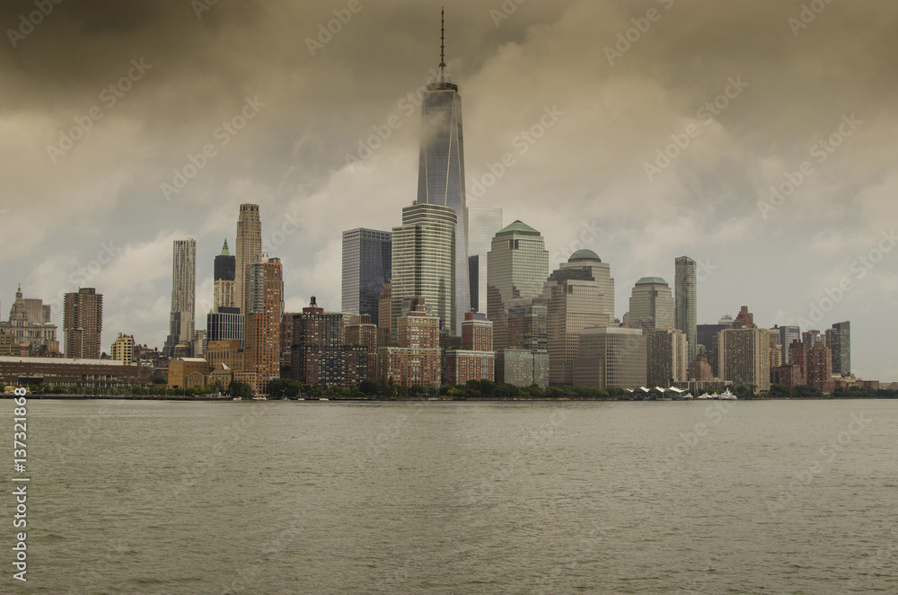New York City Manhattan skyline of the city taken from the river