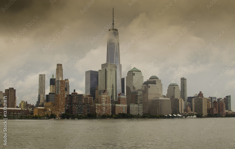 New York City Manhattan skyline of the city taken from the river