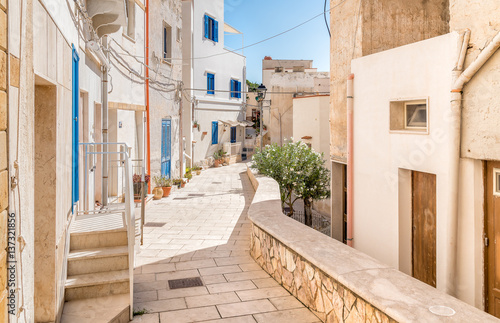 Typical street of small village on Levanzo island, the smallest of the Egadi, Trapani, Italy