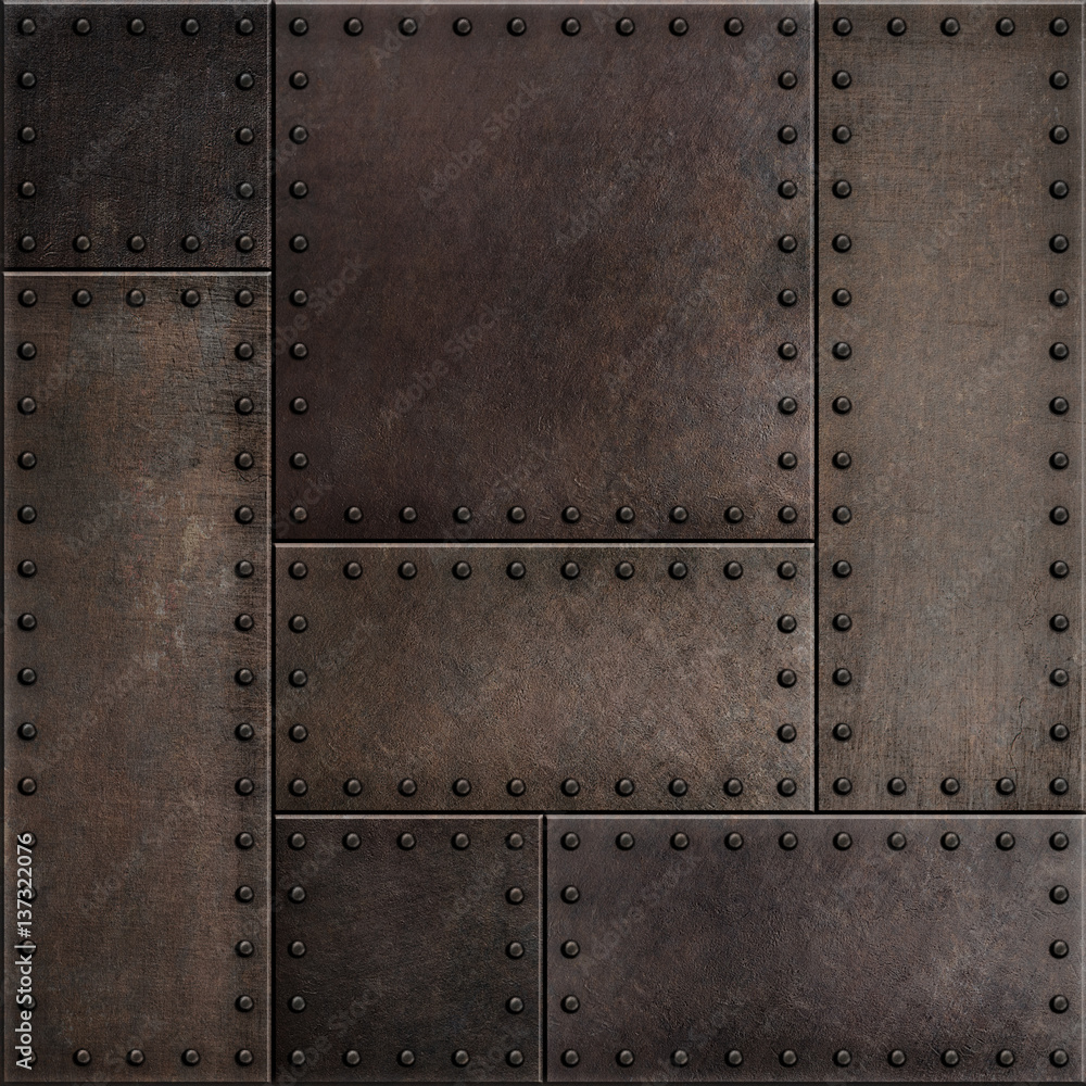 Dark rusty metal plates with rivets seamless background or texture Stock  Photo | Adobe Stock