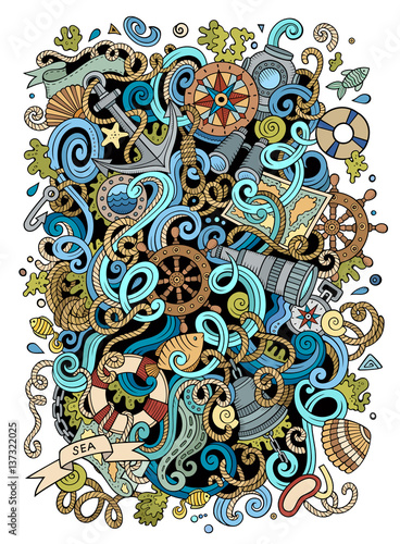 Cartoon cute doodles hand drawn nautical illustration