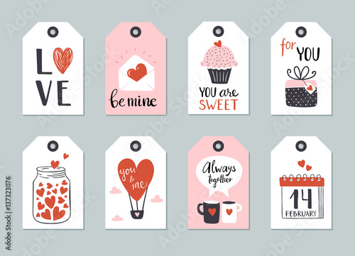 Set of Valentine day tag template with lettering