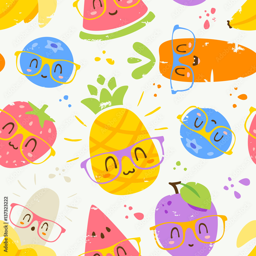 vector cartoon fruits in glasses set vector cartoon fruits in glasses set