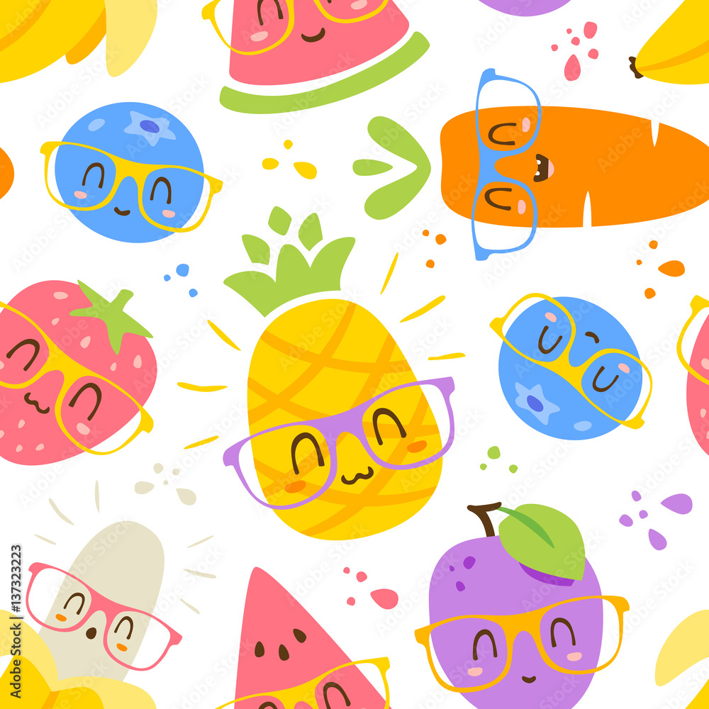 vector cartoon fruits in glasses set vector cartoon fruits in glasses set