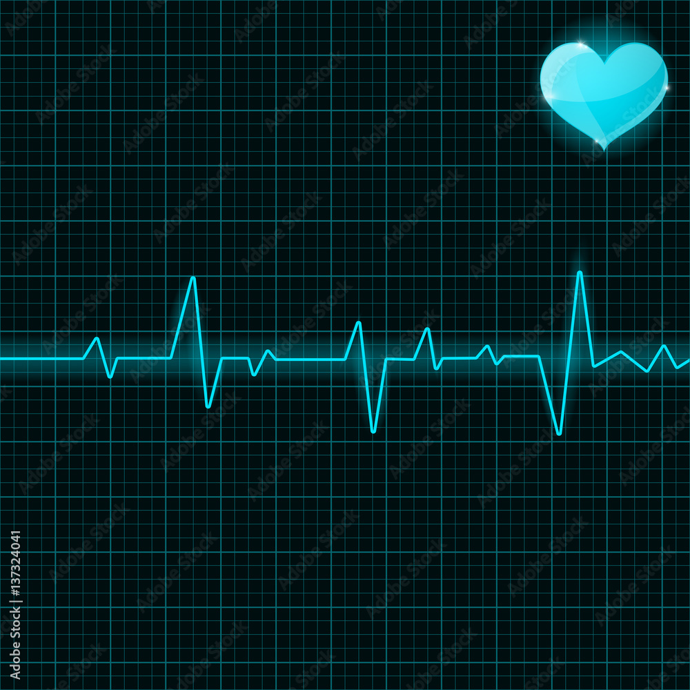 Blue electrocardiogram with heart symbol