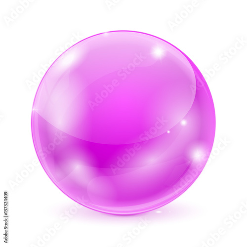 Purple glass ball. 3d shiny sphere
