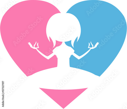 Cute Cartoon Yoga Girl in Heart Silhouette