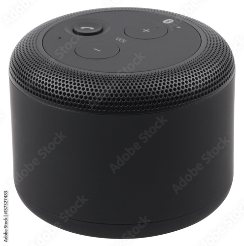 Fotografi Black wireless bluetooth speaker isolated on white background.
