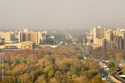 Panoramic view of Expo center and Left bank districts, Kiev, Ukraine 