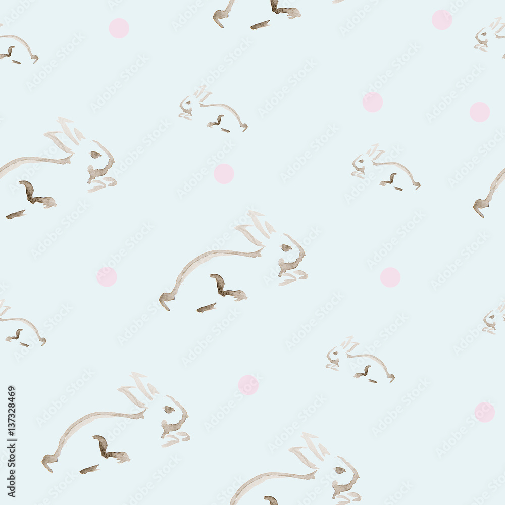 hand painted watercolor rabbit pattern
