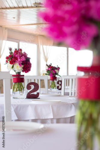wedding decorations, flowers composition with red flowers