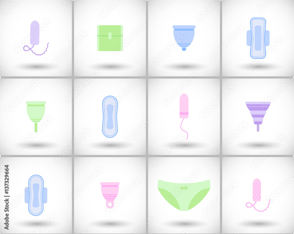 Feminine hygiene flat vector icons set