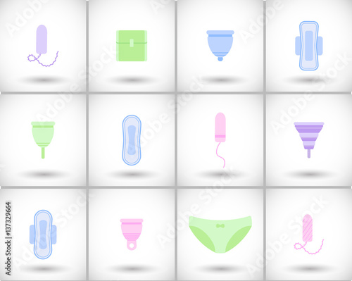 Obraz na płótnie Feminine hygiene flat vector icons set w salonie