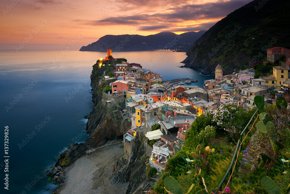 Vernazza view at sunset in Cinque Terre