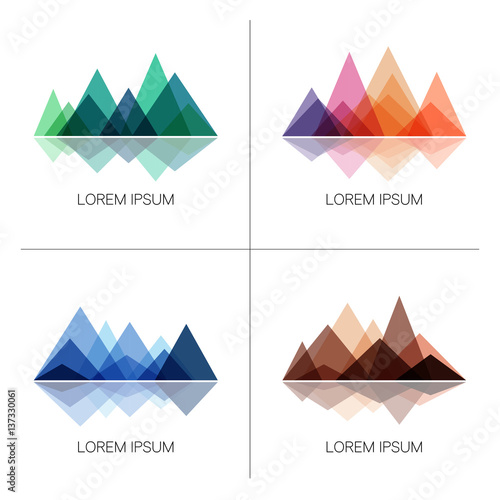 Abstract mountains in geometric style. Set of stylish outdoor logo templates. Vector design elements for hiking and outdoor concept.