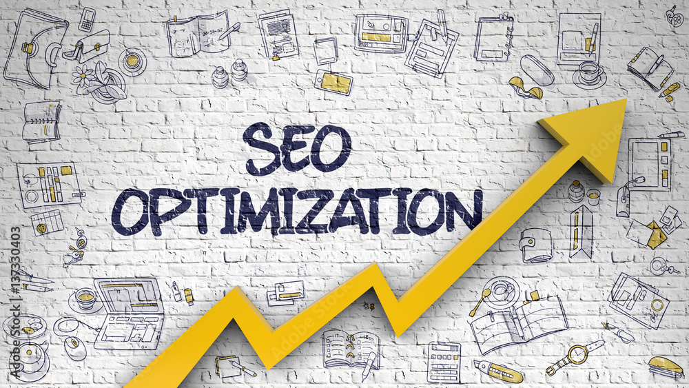 Fototapeta premium SEO Optimization Drawn on White Brick Wall. 