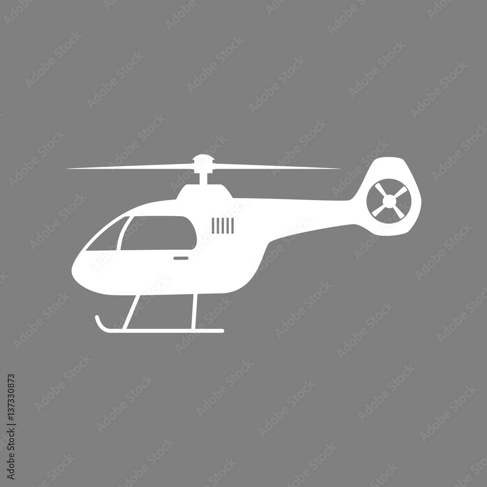 White helicopter vector icon on grey background White helicopter vector icon on grey background