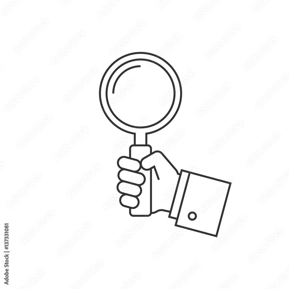 Holding magnifying glass line icon Holding magnifying glass line icon