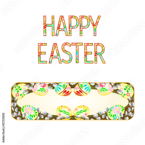 Banner  easter eggs with pussy willow vintage vector illustration