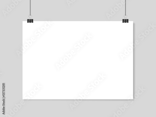 Horizontal realistic poster mockup A4 on a rope