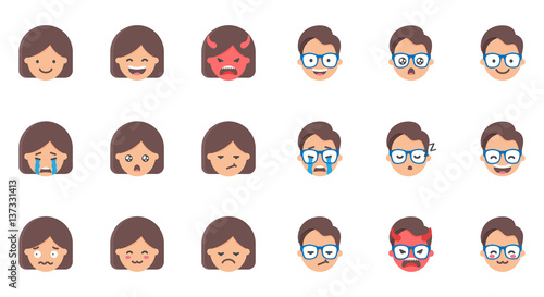 Set of emoji, stickers. Female and male characters