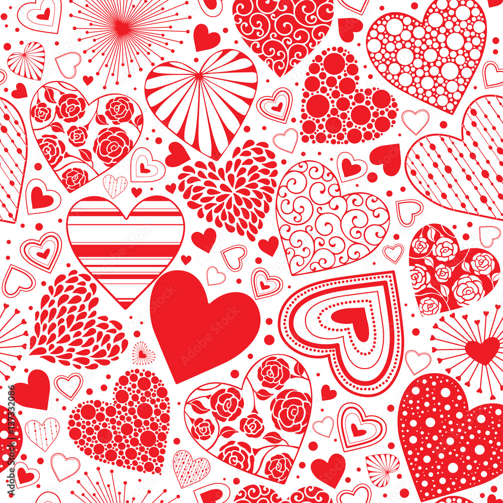 Cute hearts seamless background. Valentine's day ornament red and white.  Romantic tiled pattern for wrapping paper and wallpaper design. Stock  Vector | Adobe Stock