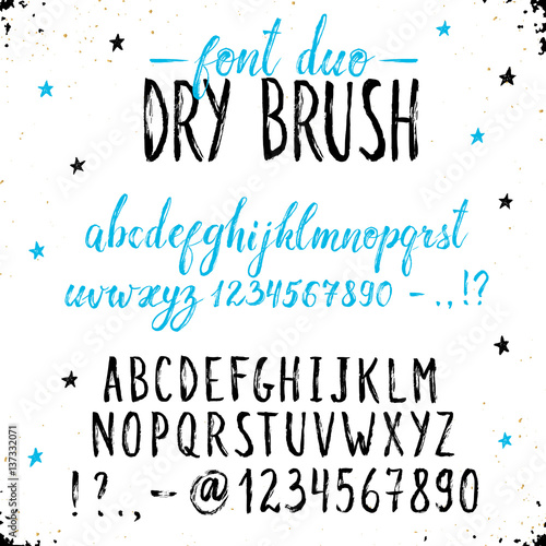 Handmade letters. Handwritten alphabet on white background. Hand drawn grunge calligraphy. Modern ink typography. Dry brush font duo.