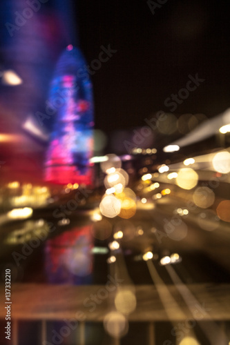 Long light abstract. Torre Agbar, Barcelona, Spain