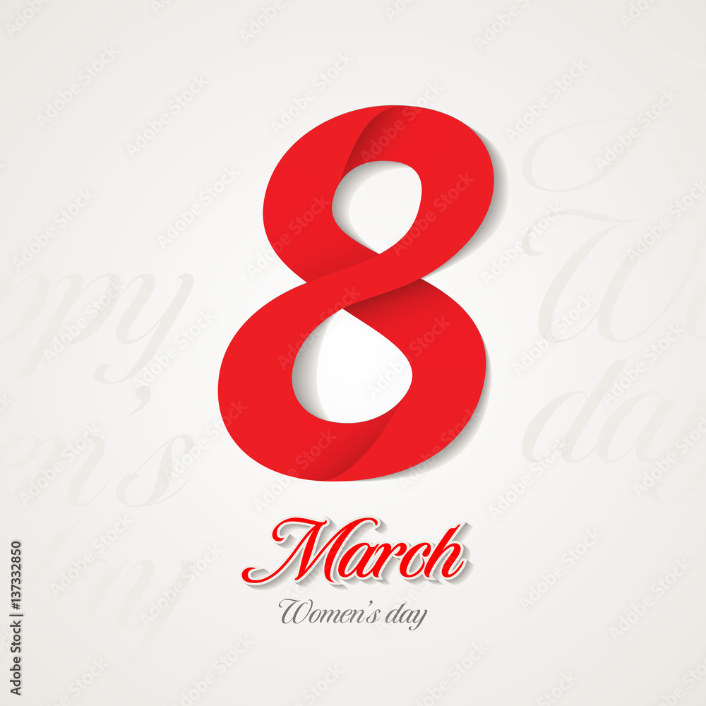 Naklejka premium 8 March Women's Day greeting card design template. March 8 invitation card. Background template for International Women's Day. Vector illustration.