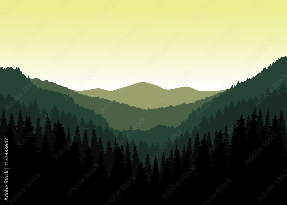 Panorama of mountains. Valley(canyon). Three peaks. Natural shades. - obrazy, fototapety, plakaty 
