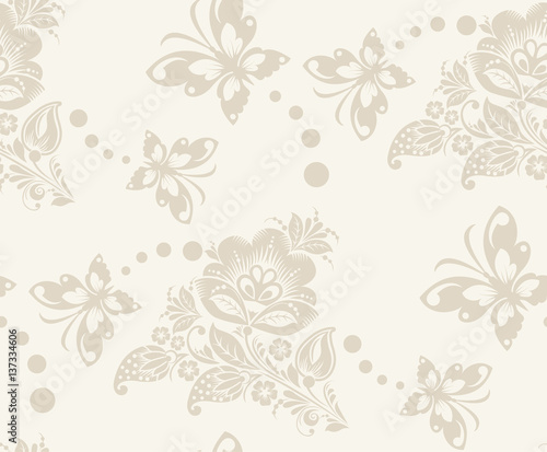  Floral and butterflies vintage rustic seamless pattern. Background can be used for wallpaper  fills  web page  surface textures.