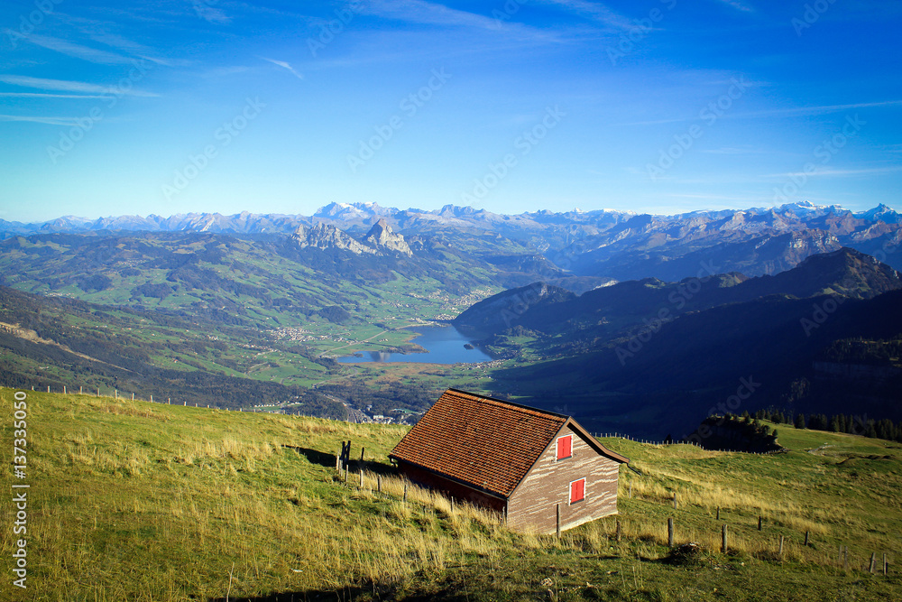 Scenic views of Lake Lauerz from Rigi mountain, Switzerland