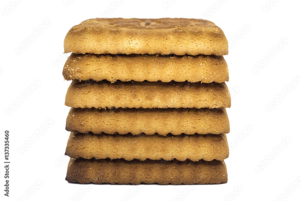 A stack of biscuits for tea on white background A stack of biscuits for tea on white background