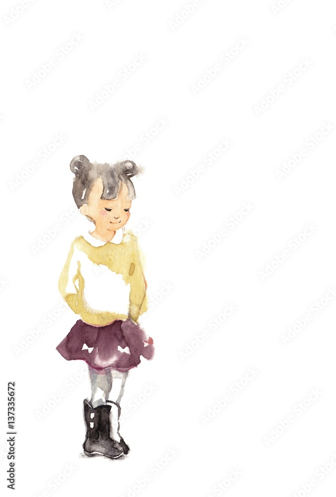 街中の子ども 紫のスカートの女の子 Stock イラスト Adobe Stock